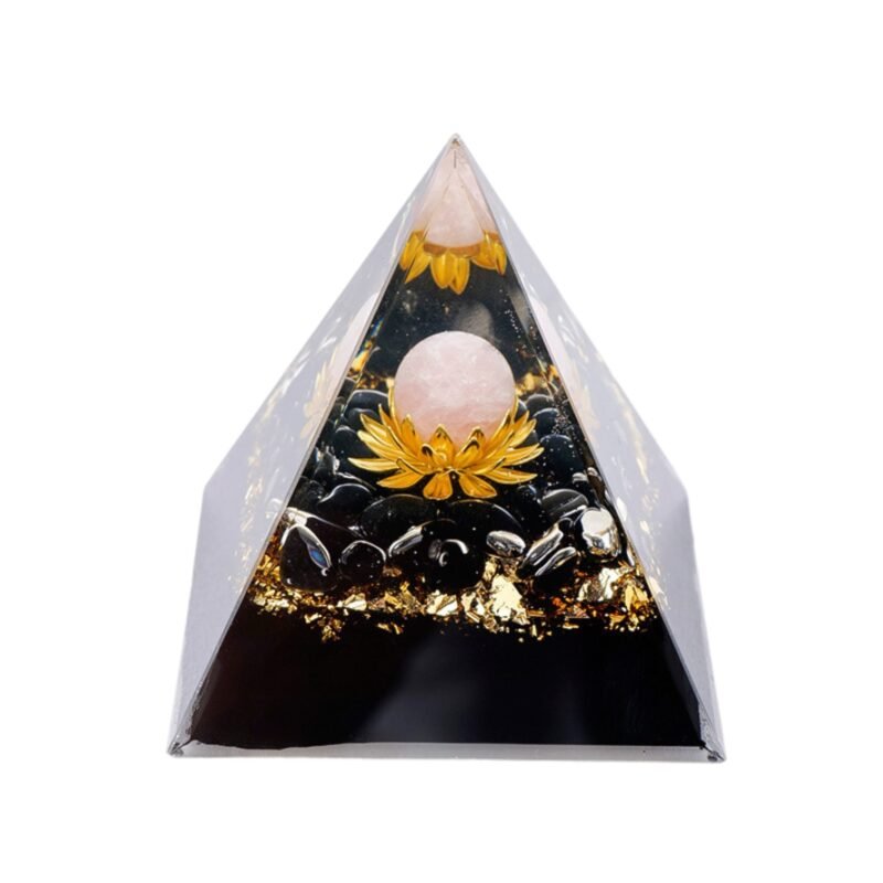 5pcs Black Rose Ball Quartz Crystal Pyramid With Obisidian Base 103015003