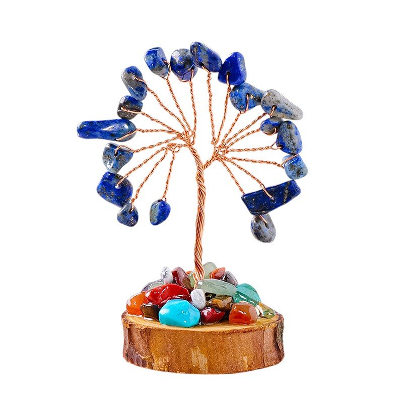 Lapis Lazuli Chip Tree on Wooden Base 2.40 in