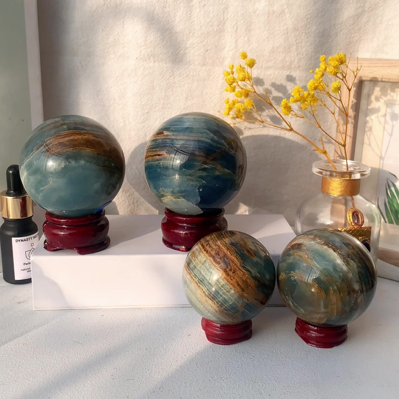4 Sizes of Blue Onyx Crystal Sphere Balls with Base Wholesale 123090000-3