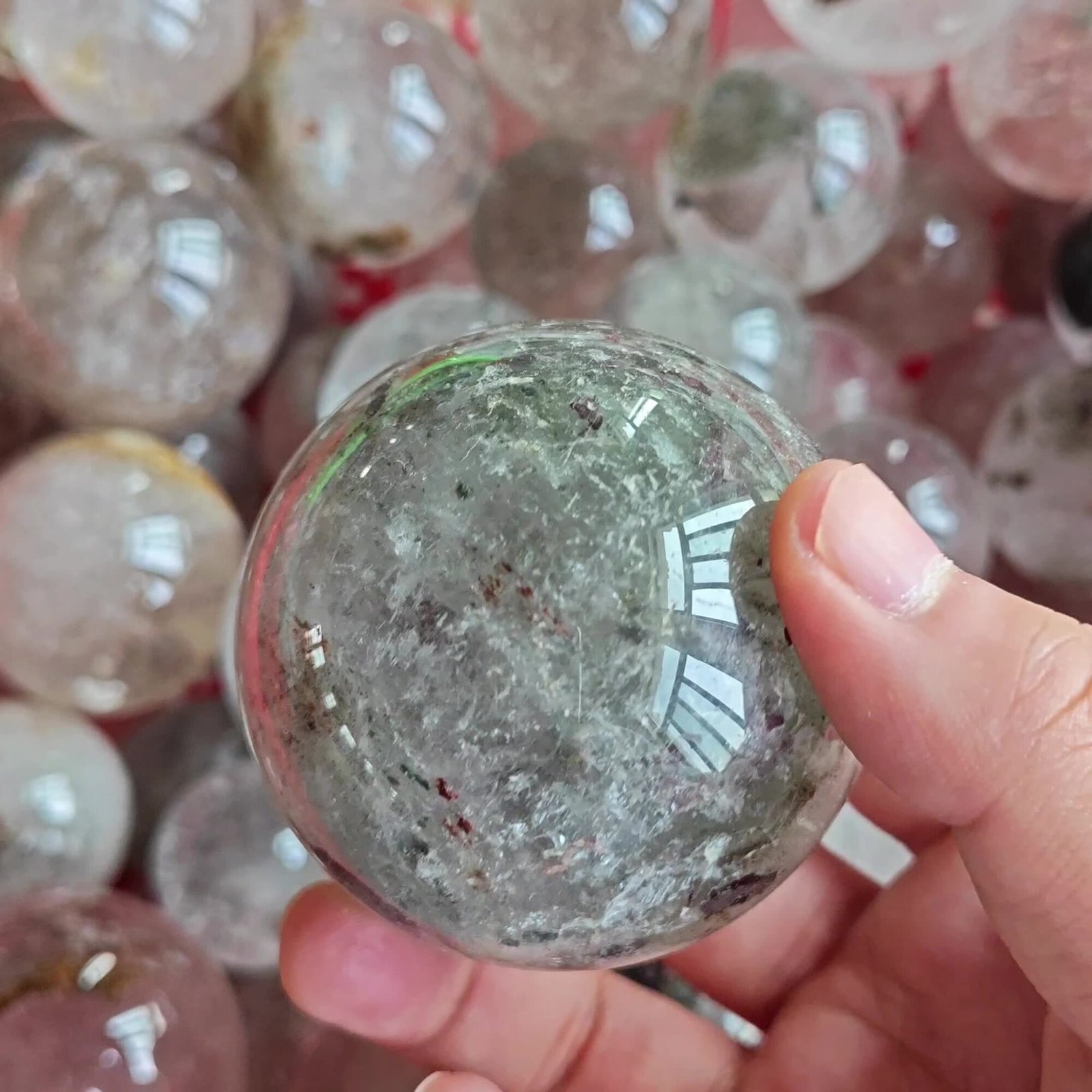 4 Sizes of Green Gray Ghost Quartz Crystal Sphere Balls Wholesale 123054000-3