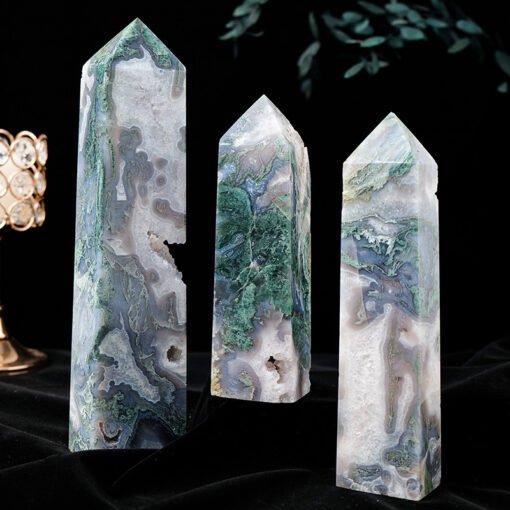 12 Sizes of Green Moss Agate 4-Sides Crystal Tower Pillar Wholesale 102092000-1