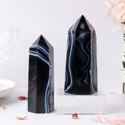 2 Sizes of Natural Black Agate Crystal Tower Pillar Wholesale 102099000-1