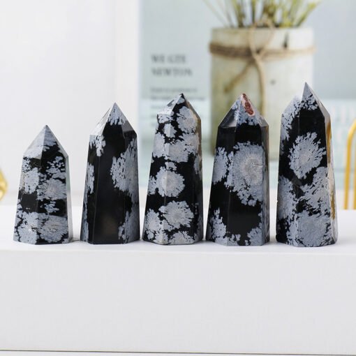 2 Sizes of Snowflake Black Obsidian Crystal Tower Pillar Wholesale 102066000-2