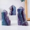 3 Sizes of Colorful Fluorite Four-sided Crystal Tower Pillar with Natural Stone Skin Wholesale 102068000-1