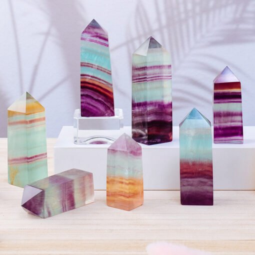 3 Sizes of Colorful Watermelon Fluorite 4-sided Crystal Tower Pillar Wholesale 102155000-1