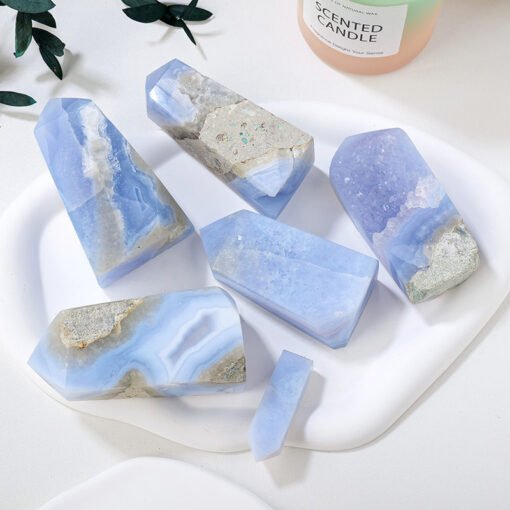 3 Sizes of Natural Blue Lace Agate Crystal Tower Pillar Wholesale 102118000-1