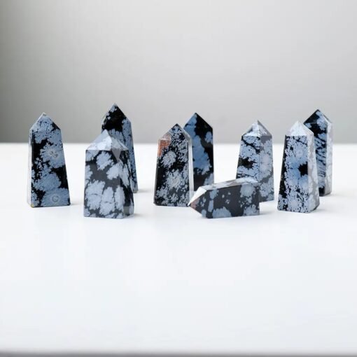 4 Sizes of Black Snowflake Obsidian Crystal Tower Pillar Wholesale 102169000-2