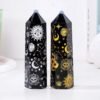 5 Size of Black Obsidian Crystal Tower Pillar with Star, Moon, and Sun Silver Patterns Wholesale 102057001-1