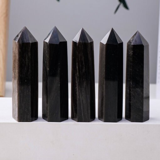 5 Sizes of Black Gold Obsidian Crystal Tower Pillar Wholesale 102151000-2