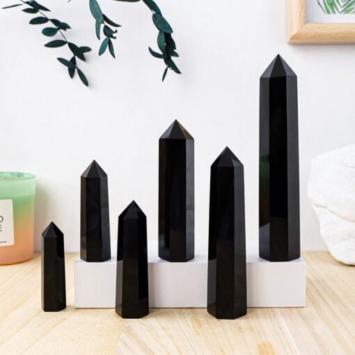 5 Sizes of Black Obsidian Crystal Tower Pillar Wholesale 102061000-1