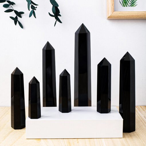 5 Sizes of Black Obsidian Crystal Tower Pillar Wholesale 102061000-2