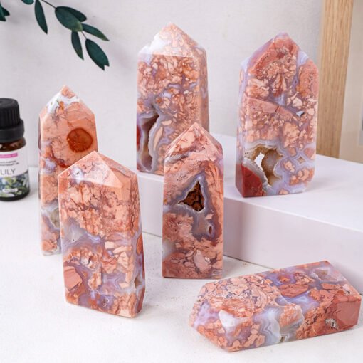 5 Sizes of Pink Agate 4-sided Crystal Tower Pillar Wholesale 102123000-3