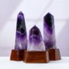 5 Sizes of Purple Amethyst Crystal Tower Pillar with Wooden Base Wholesale 102077000-2