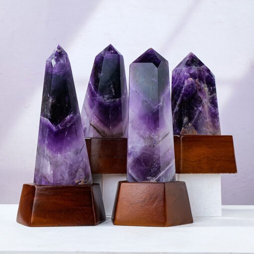 5 Sizes of Purple Amethyst Crystal Tower Pillar with Wooden Base Wholesale 102077000-3