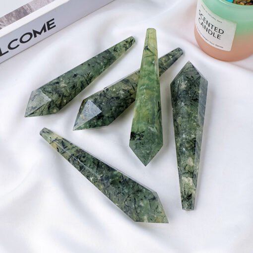 5pcs Green Prehnite Crystal Pendulum Pillar Wholesale 102115000-2