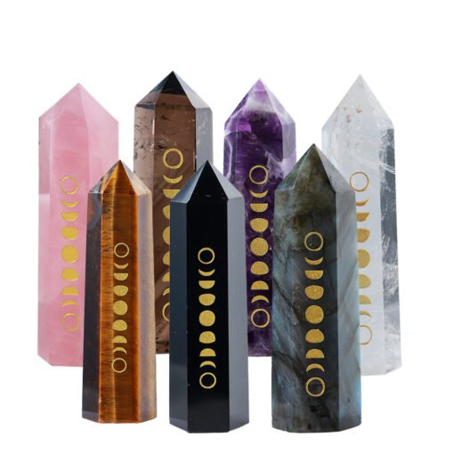 7 Types of Black Obsidian Crystal Tower Pillar with Lunar Eclipse Pattern Wholesale 102080000