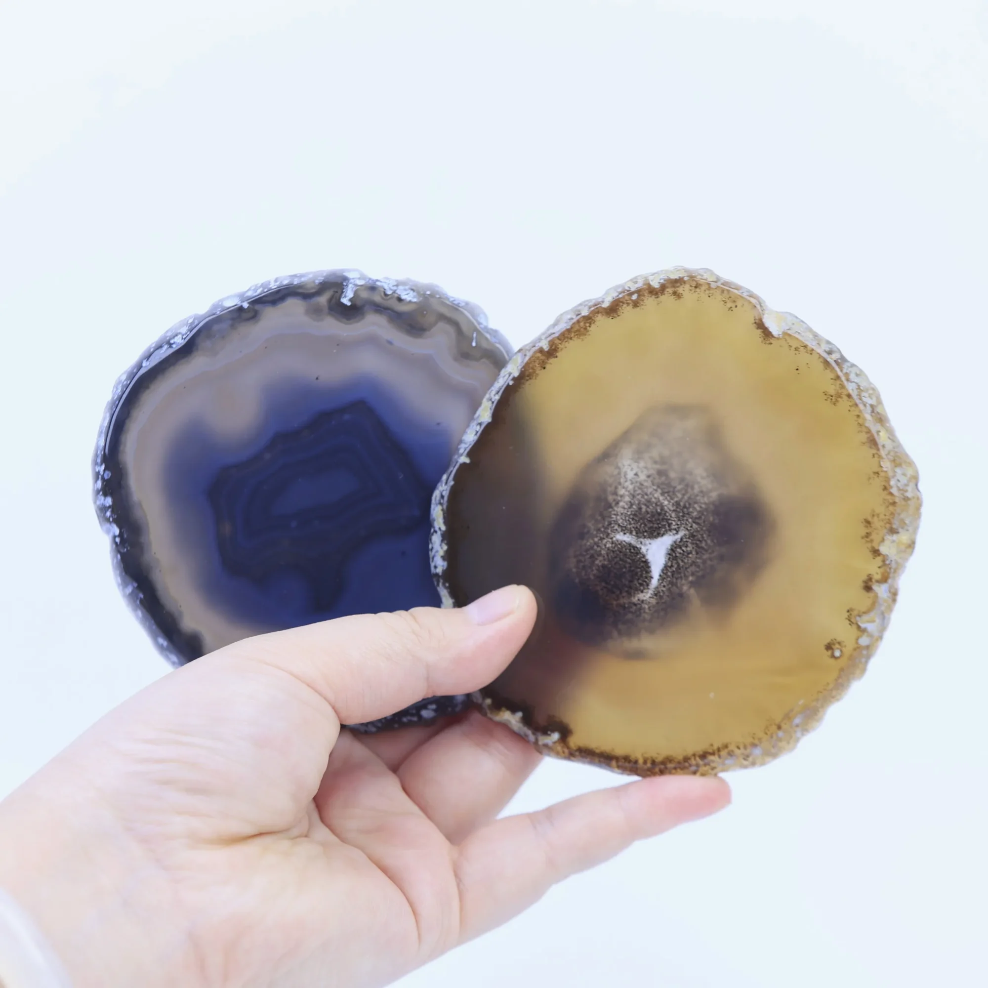 2-Color Natural Brazilian Agate Slices (3.5-3.9 in )-021017901