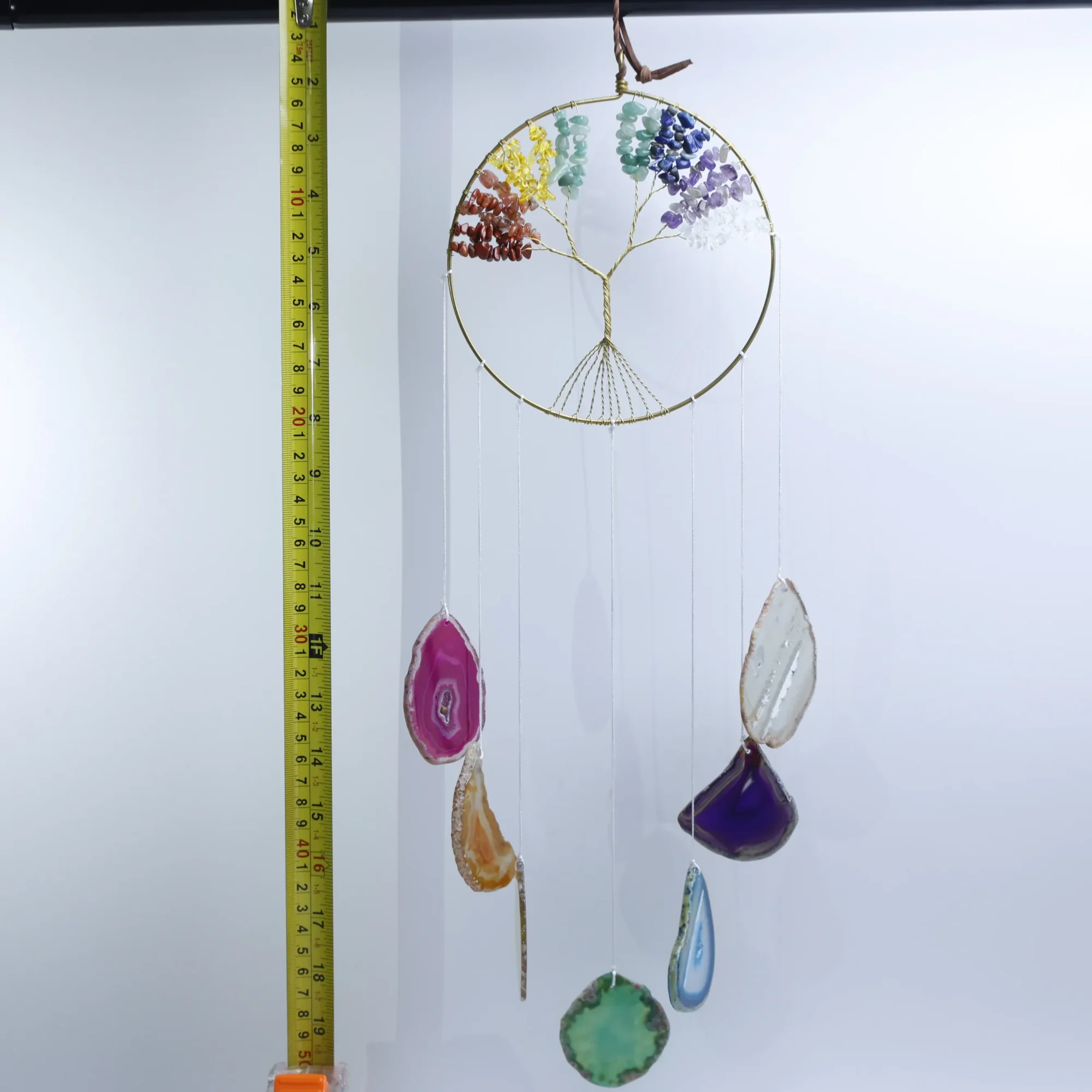 2-Tree-Design Dyed Agate Slice Wind Chimes 23.6 in (7 Agate Slices per Chime)-026017503-0