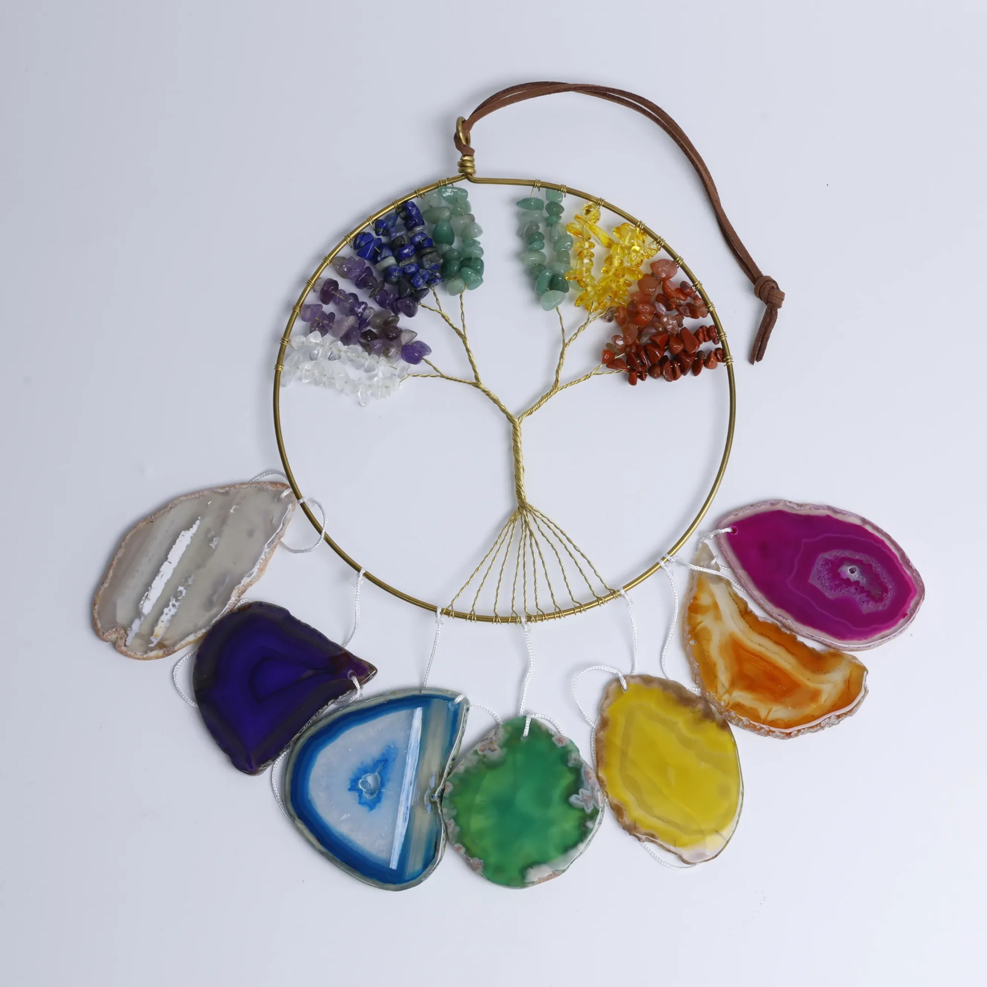 2-Tree-Design Dyed Agate Slice Wind Chimes 23.6 in (7 Agate Slices per Chime)-026017503