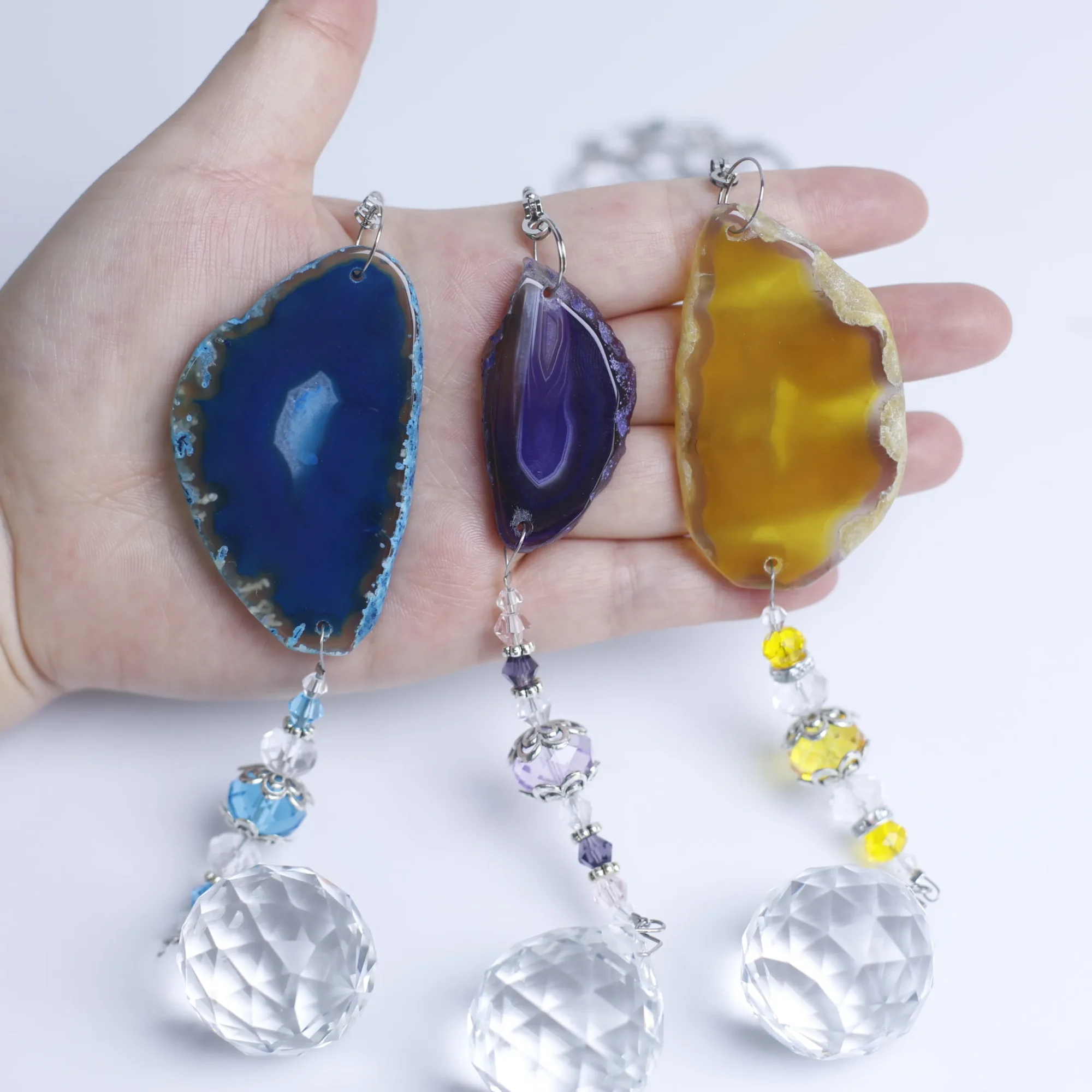 3-Color Dyed Natural Agate Slice Wind Chimes 15.7 in (1 Slices per Chime)-018017501-2