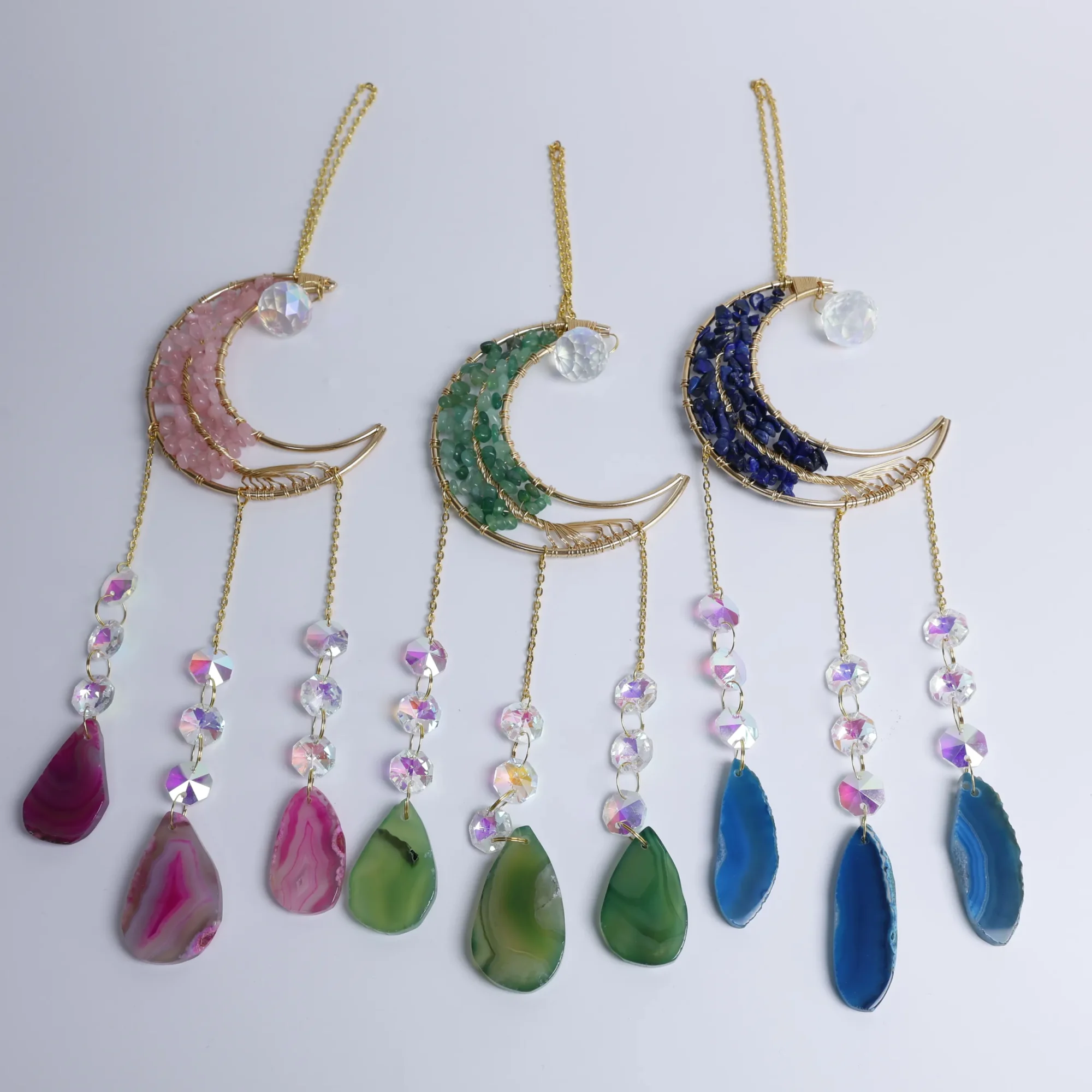 3-color moon wind chimes with 3 dyed agate slices 15 in -010017501-1