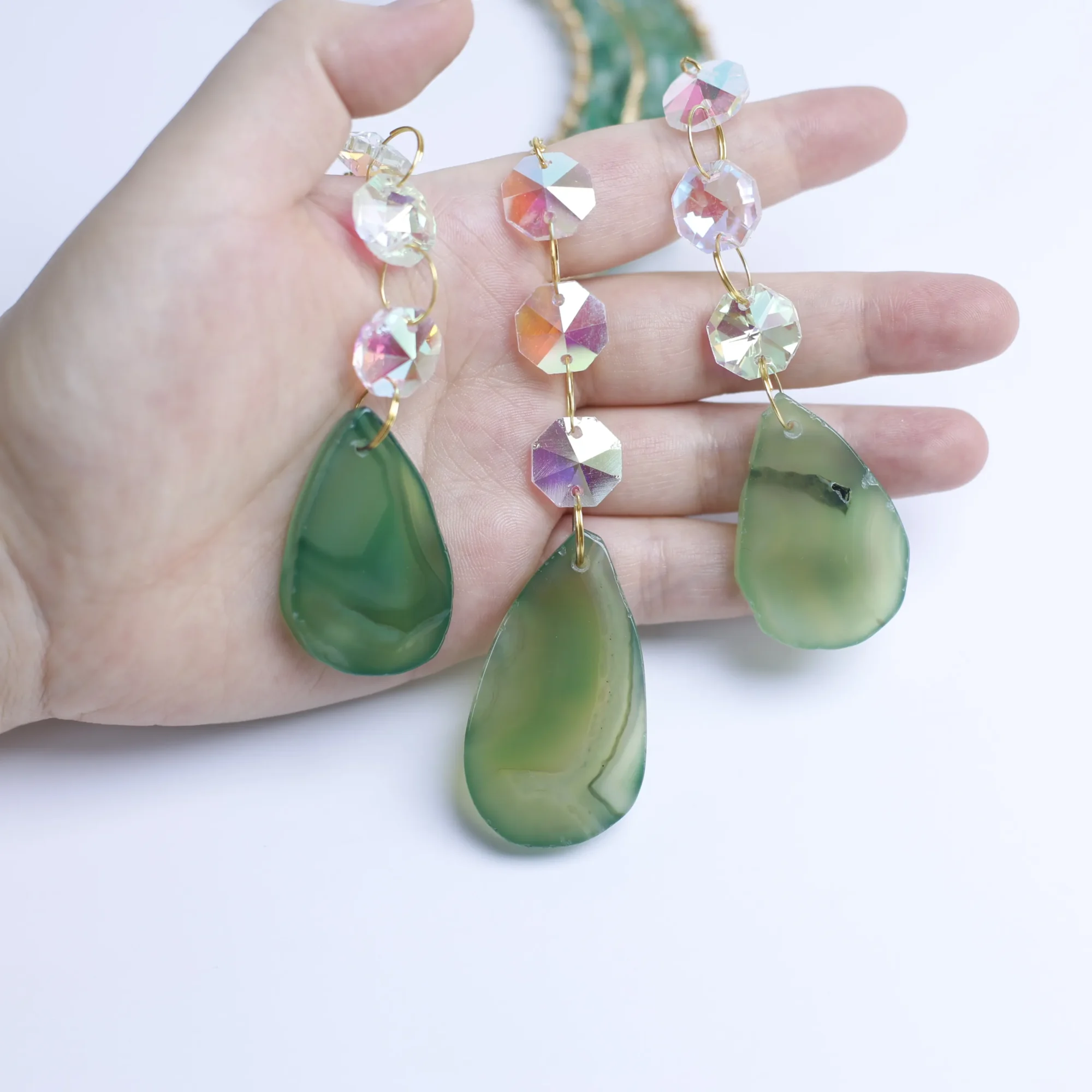 3-color moon wind chimes with 3 dyed agate slices 15 in -010017501-3