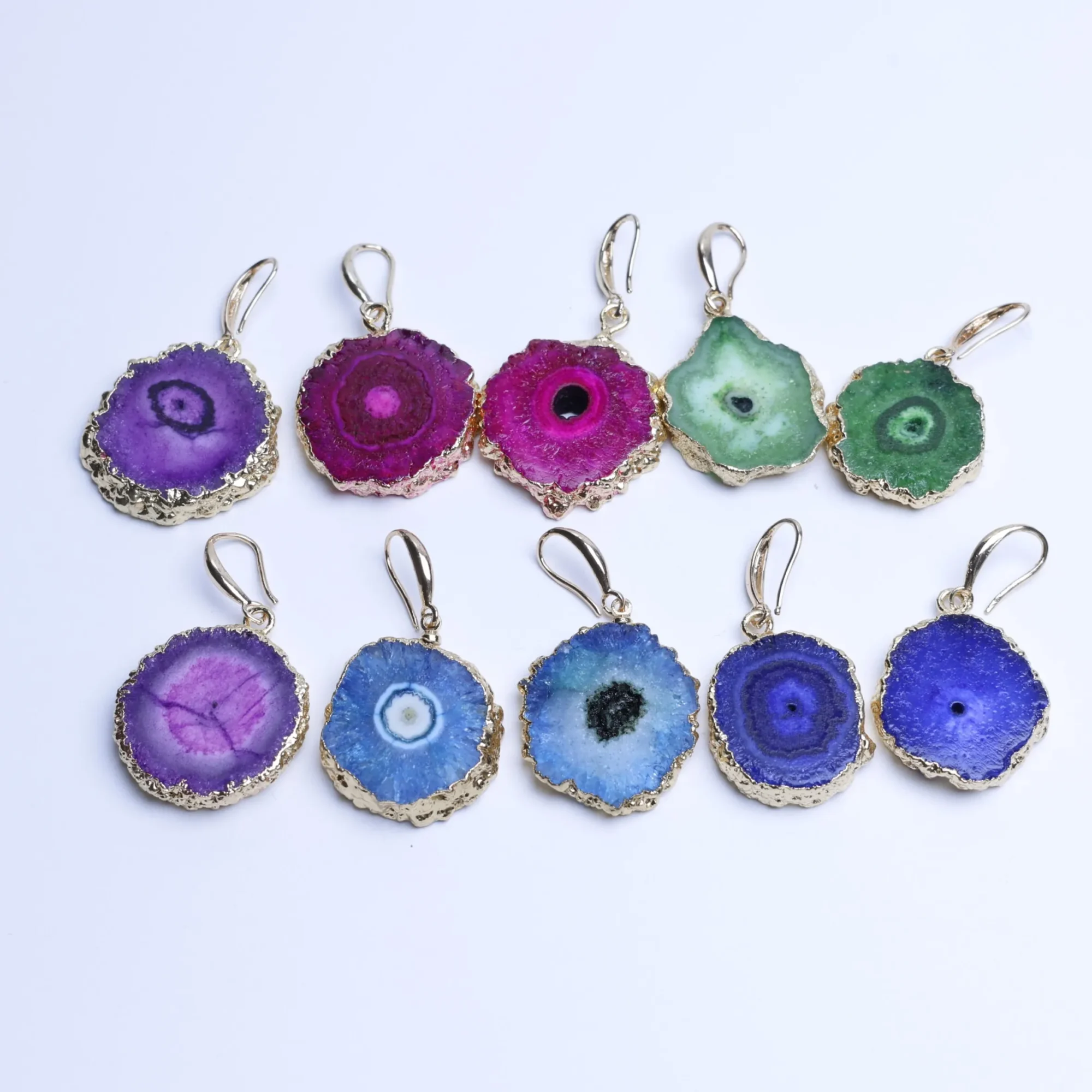 5-Color Agate Geode Slice Drop Earrings -037011102-0