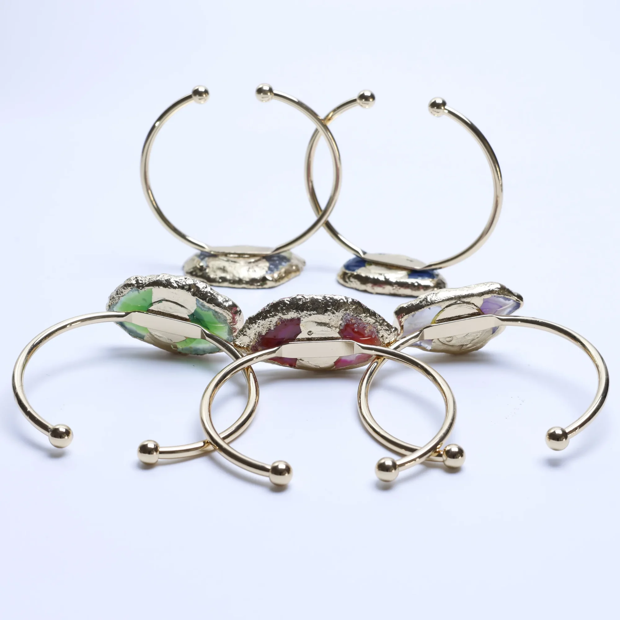 5-Color Agate Slice Adjustable Cuff Bracelet-029011401-0