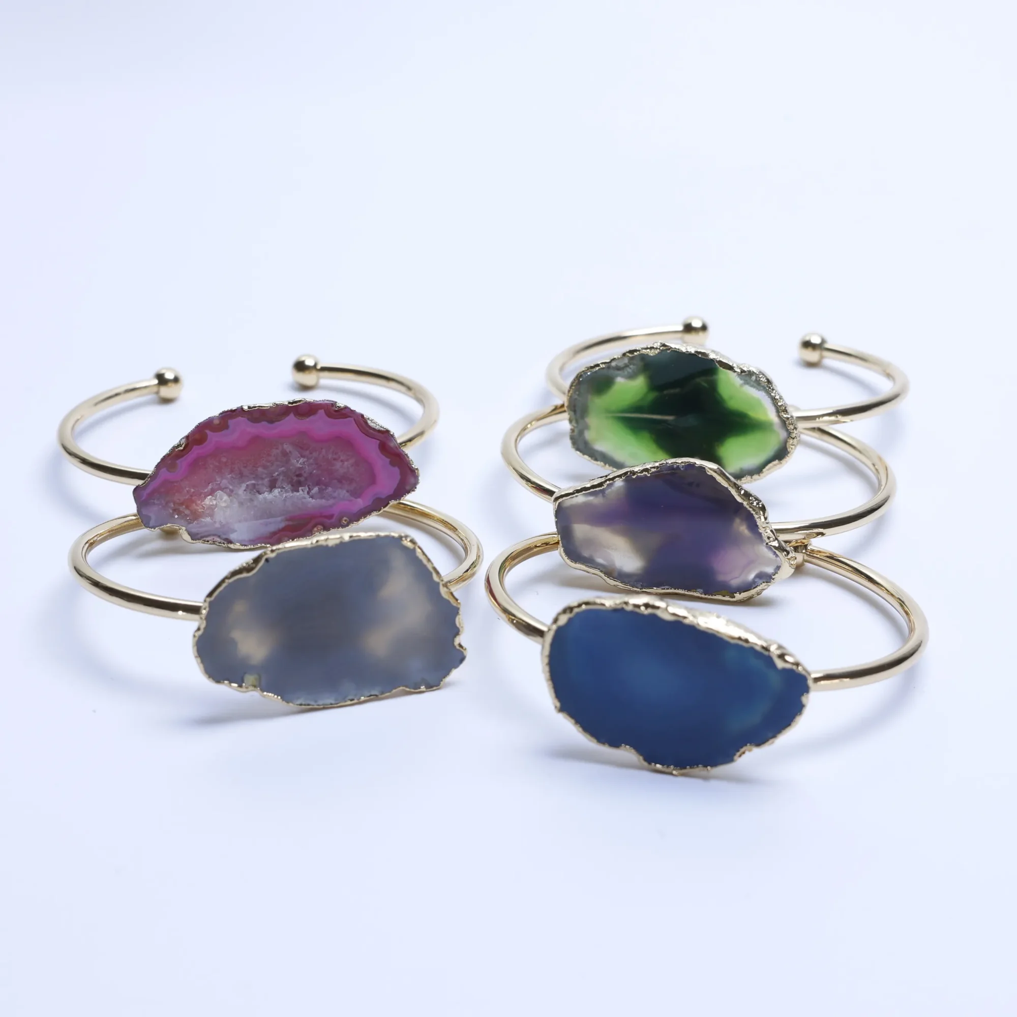 5-Color Agate Slice Adjustable Cuff Bracelet-029011401