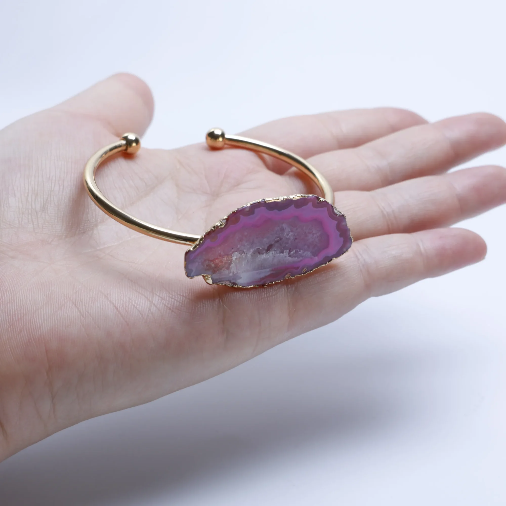 5-Color Agate Slice Adjustable Cuff Bracelet-029011401-3