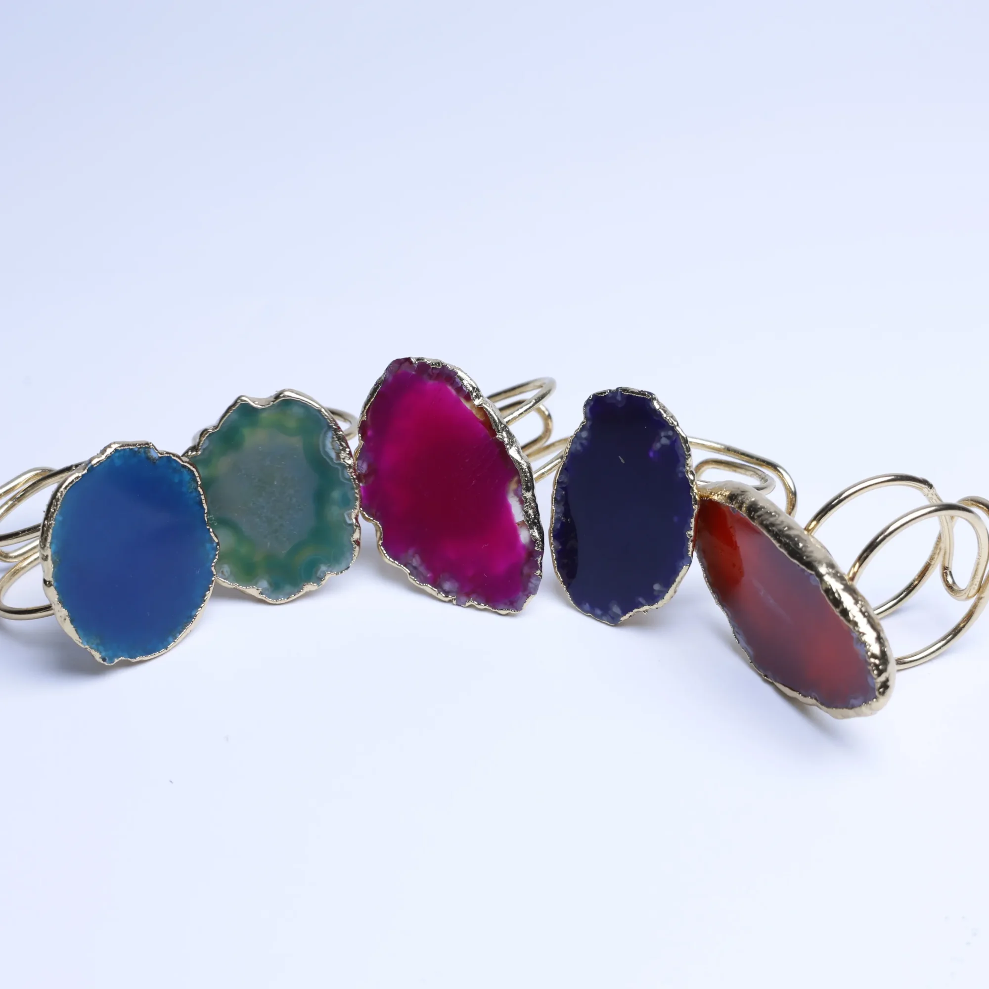 5-Color Agate Slice Adjustable Ring-029011304