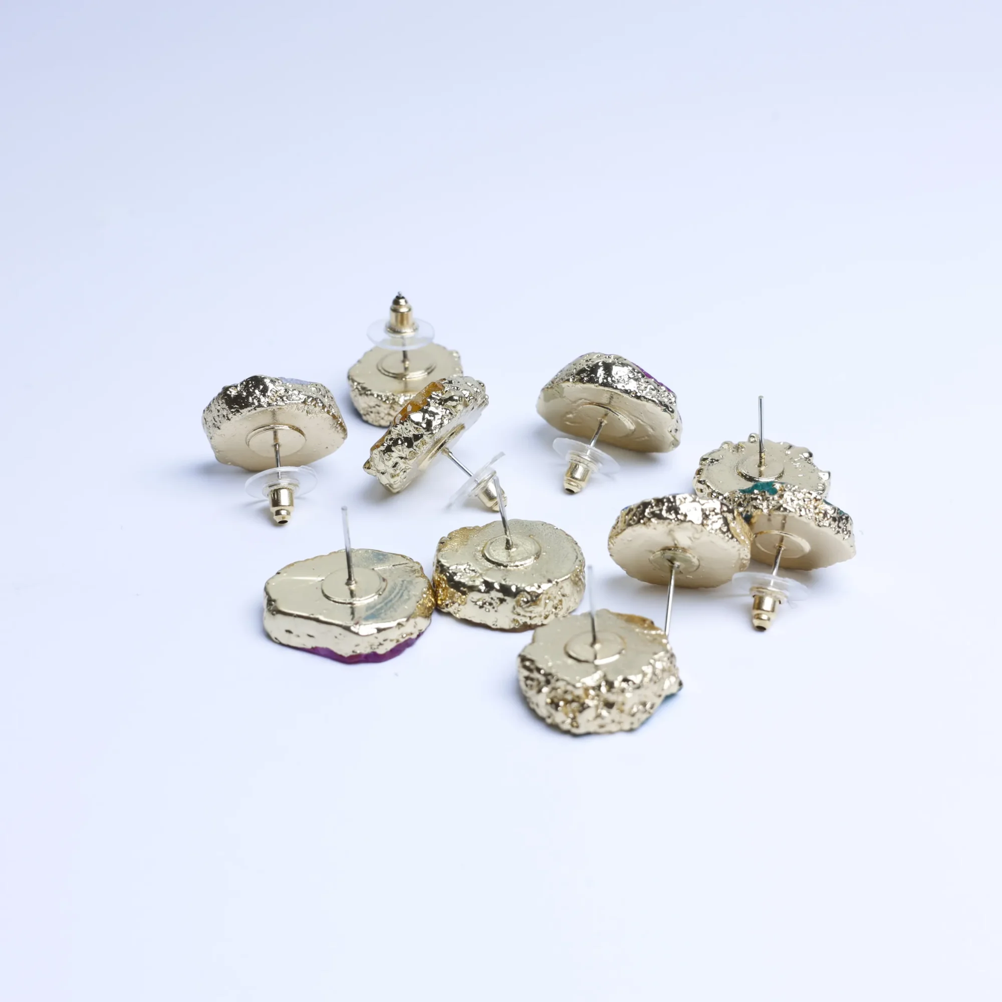 5-Color Dyed Agate Geode Slice Stud Earrings-032011101-0