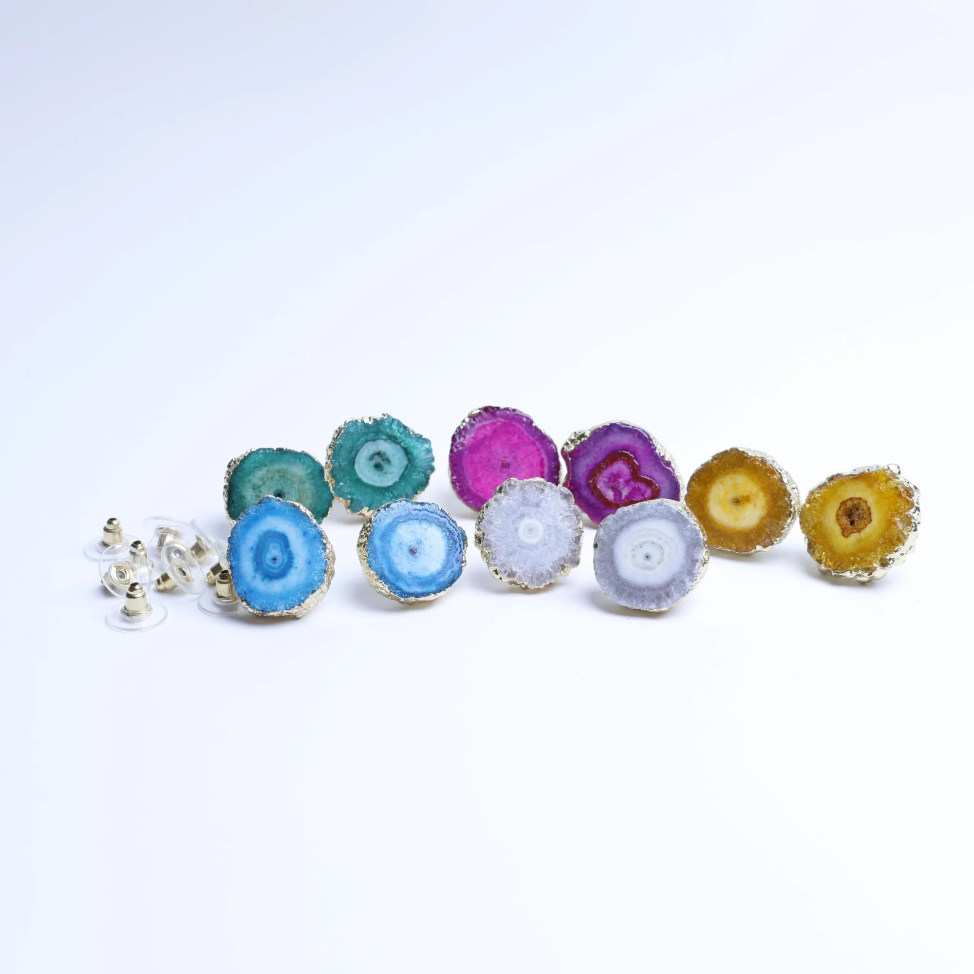 5-Color Dyed Agate Geode Slice Stud Earrings-032011101