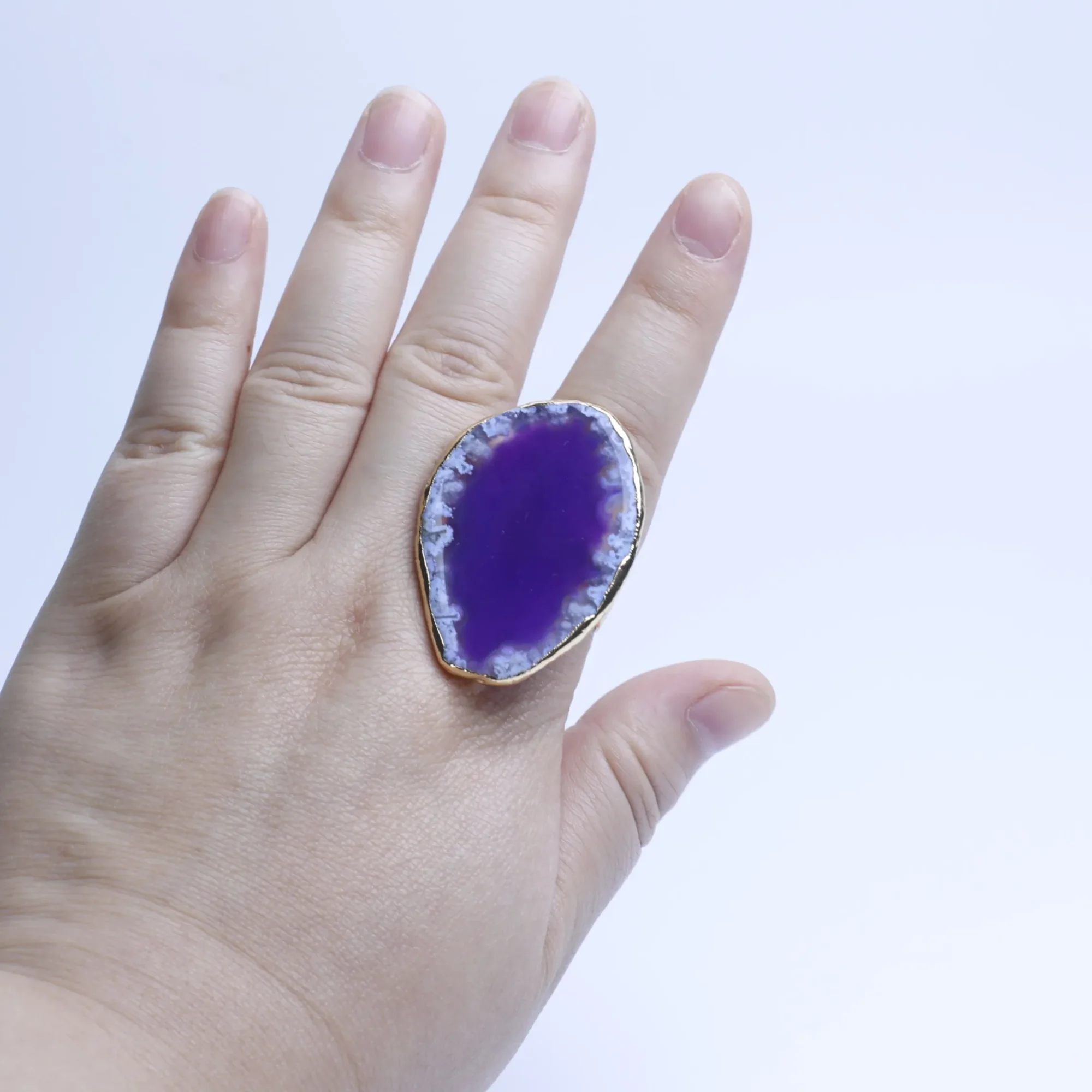 5-Color Large Agate Slice Adjustable Ring-036011301-1