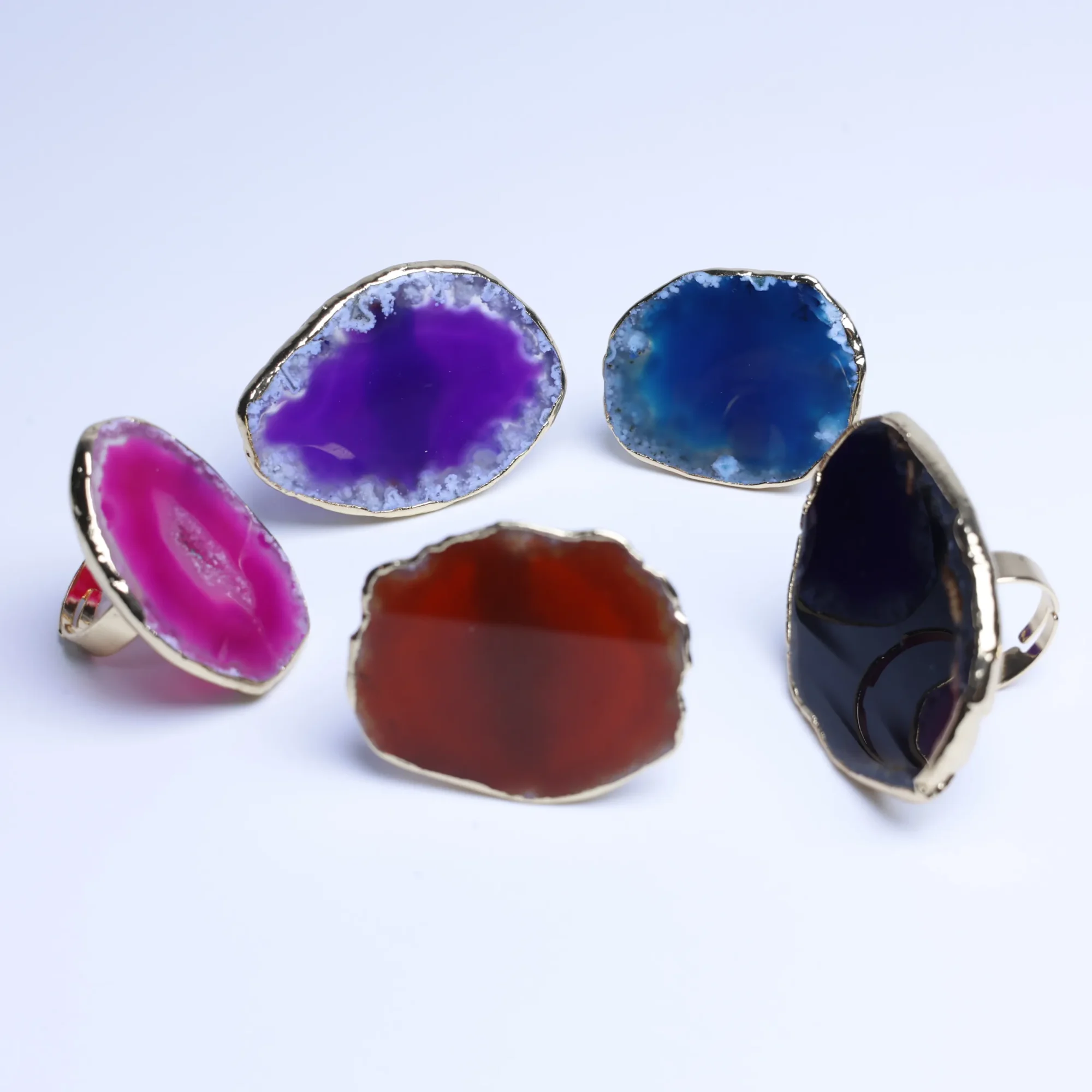 5-Color Large Agate Slice Adjustable Ring-036011301