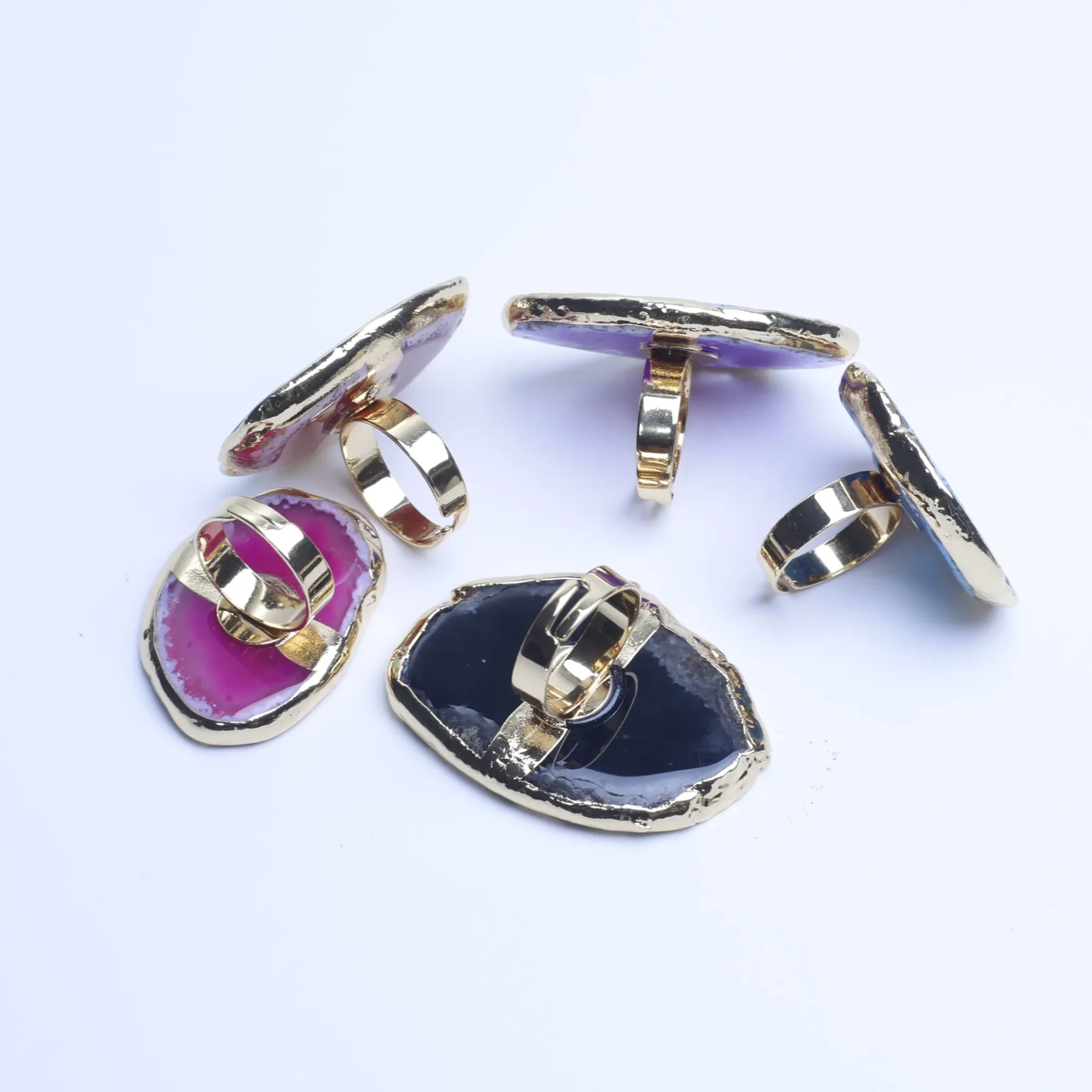 5-Color Large Agate Slice Adjustable Ring-036011301-3