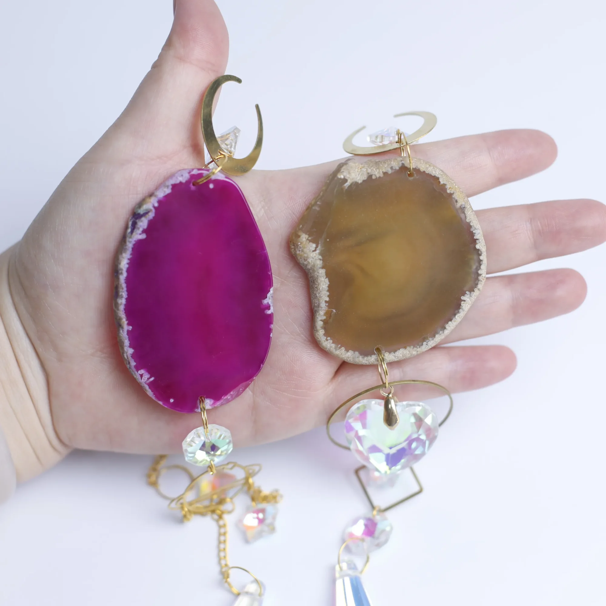 5-Color Single Agate Slice Celestial Crystal Wind Chimes 15.7 in -041017501-0