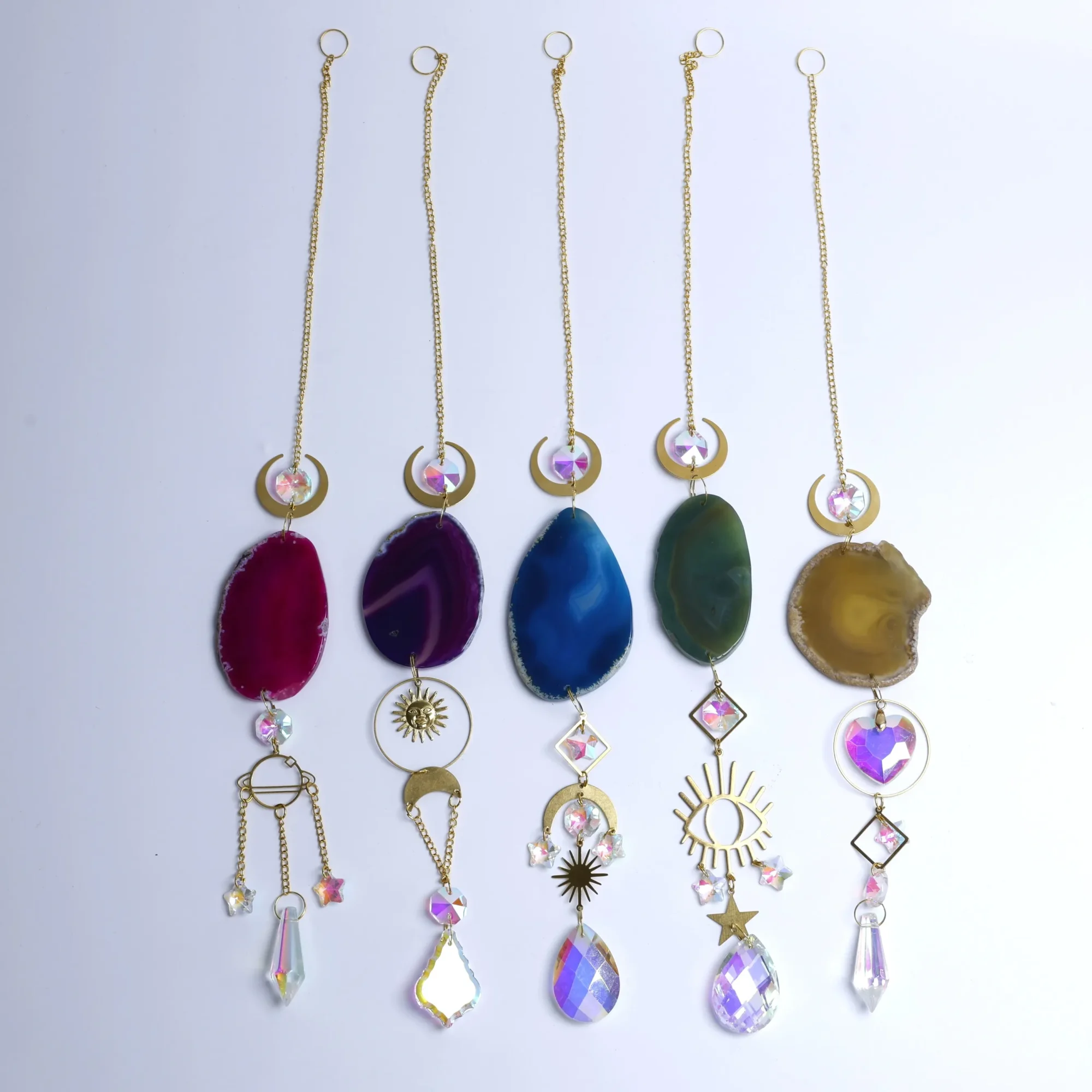 5-Color Single Agate Slice Celestial Crystal Wind Chimes 15.7 in -041017501-2
