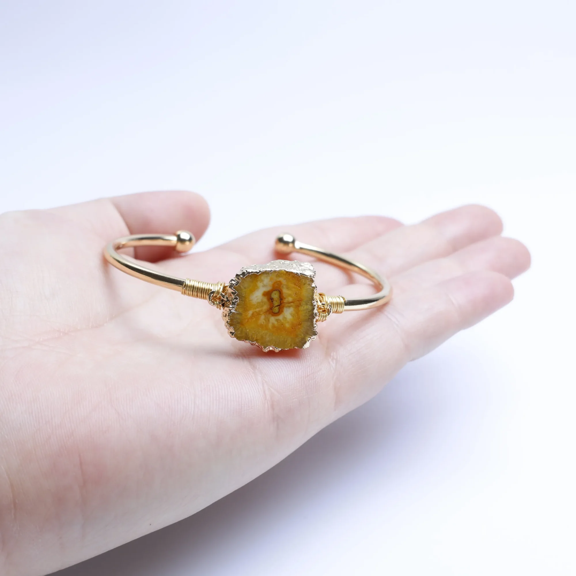 5-Color Wire-Wrapped Agate Slice Cuff Bracelet-037011401-1