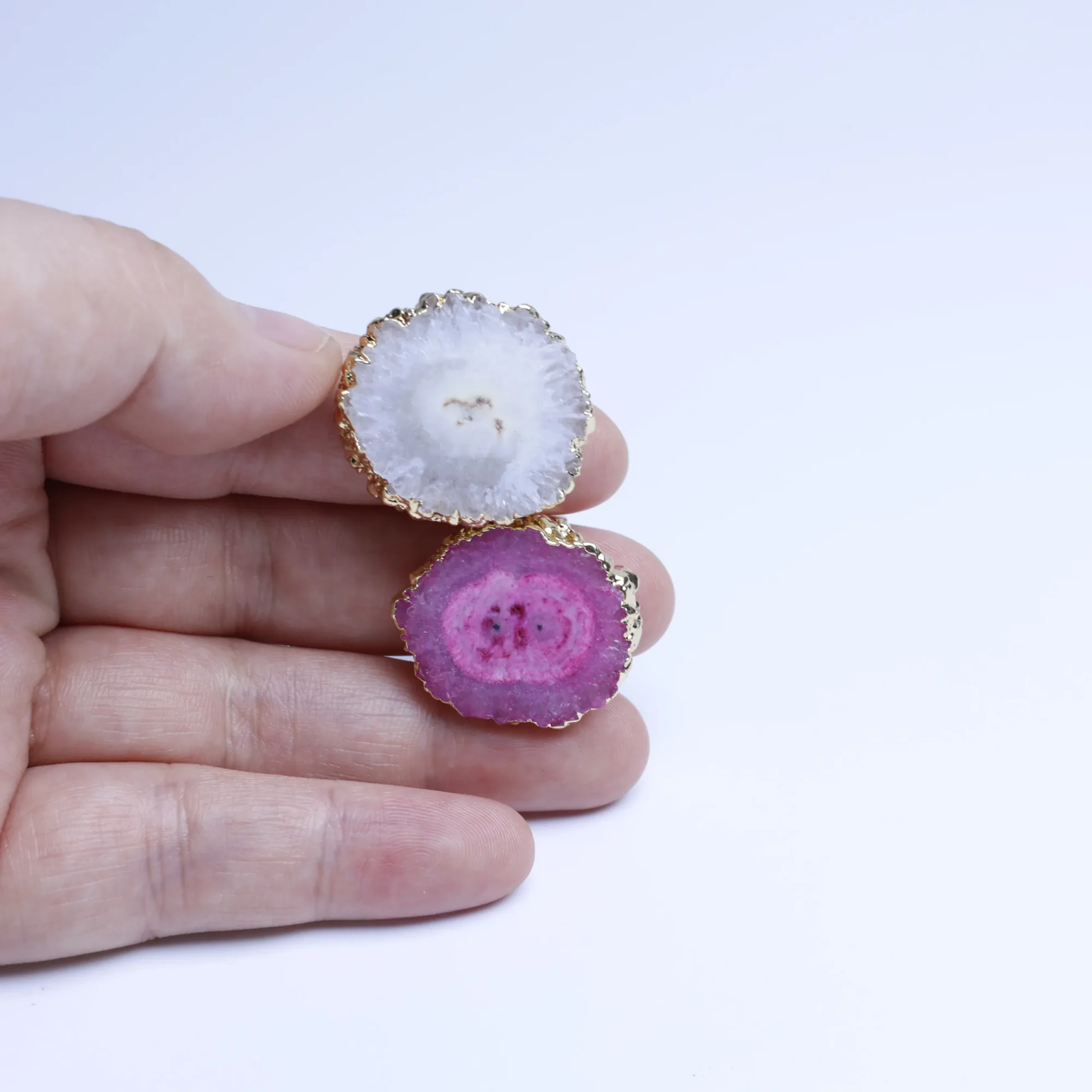 6-Color Agate Geode Slice Adjustable Ring with Gold-Plated Edge-034011302-3