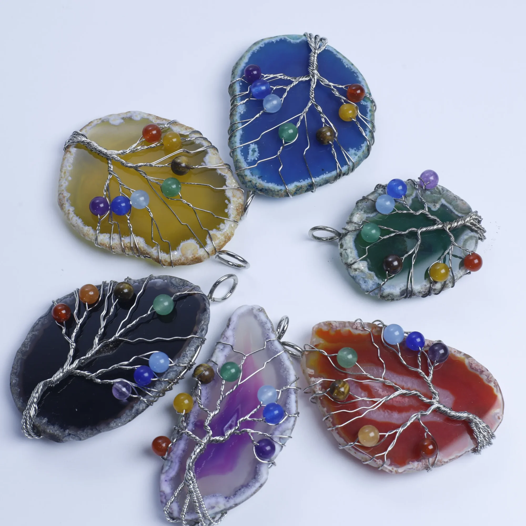 6-Color Tree of Life Agate Slice Pendant-031014701