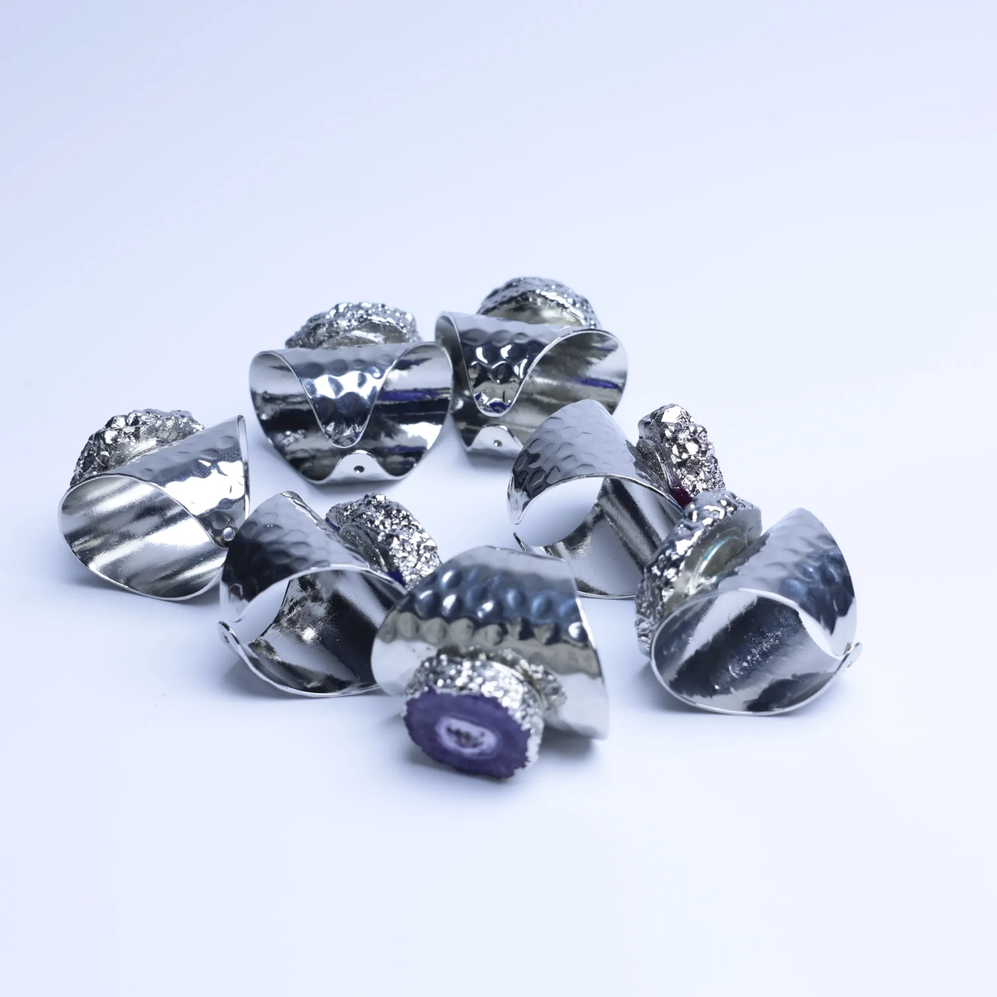 7-Color Agate Geode Slice Adjustable Statement Ring-032011302-0