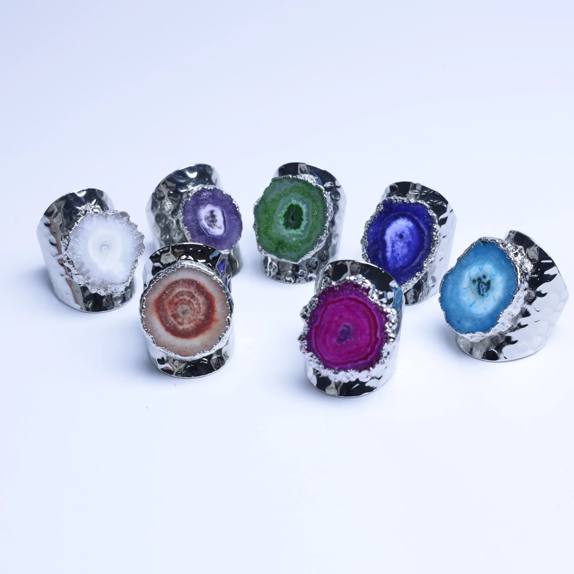 7-Color Agate Geode Slice Adjustable Statement Ring-032011302