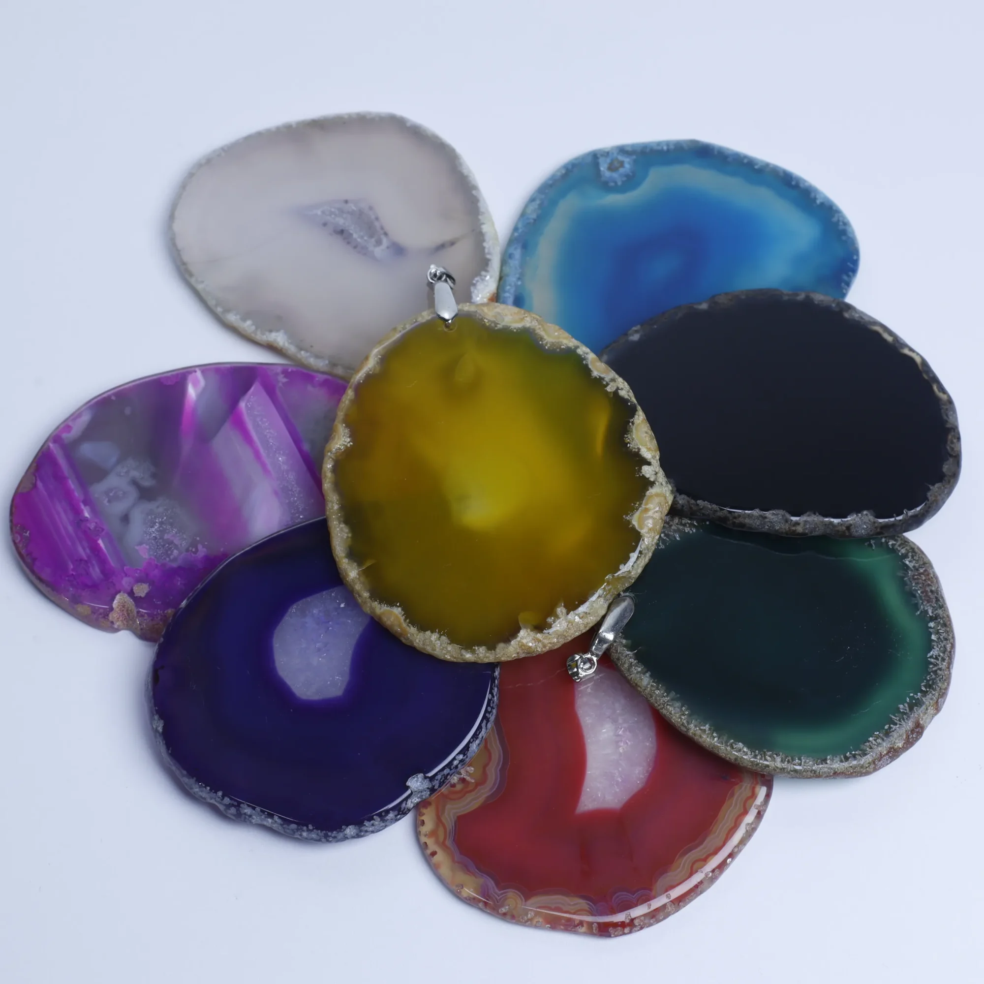 8-Color Agate Slice Pendants-027014701
