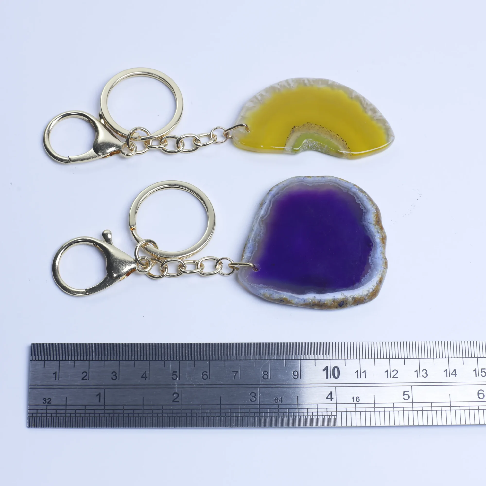 8-Color Natural Agate Slice Keychains-026011201-1