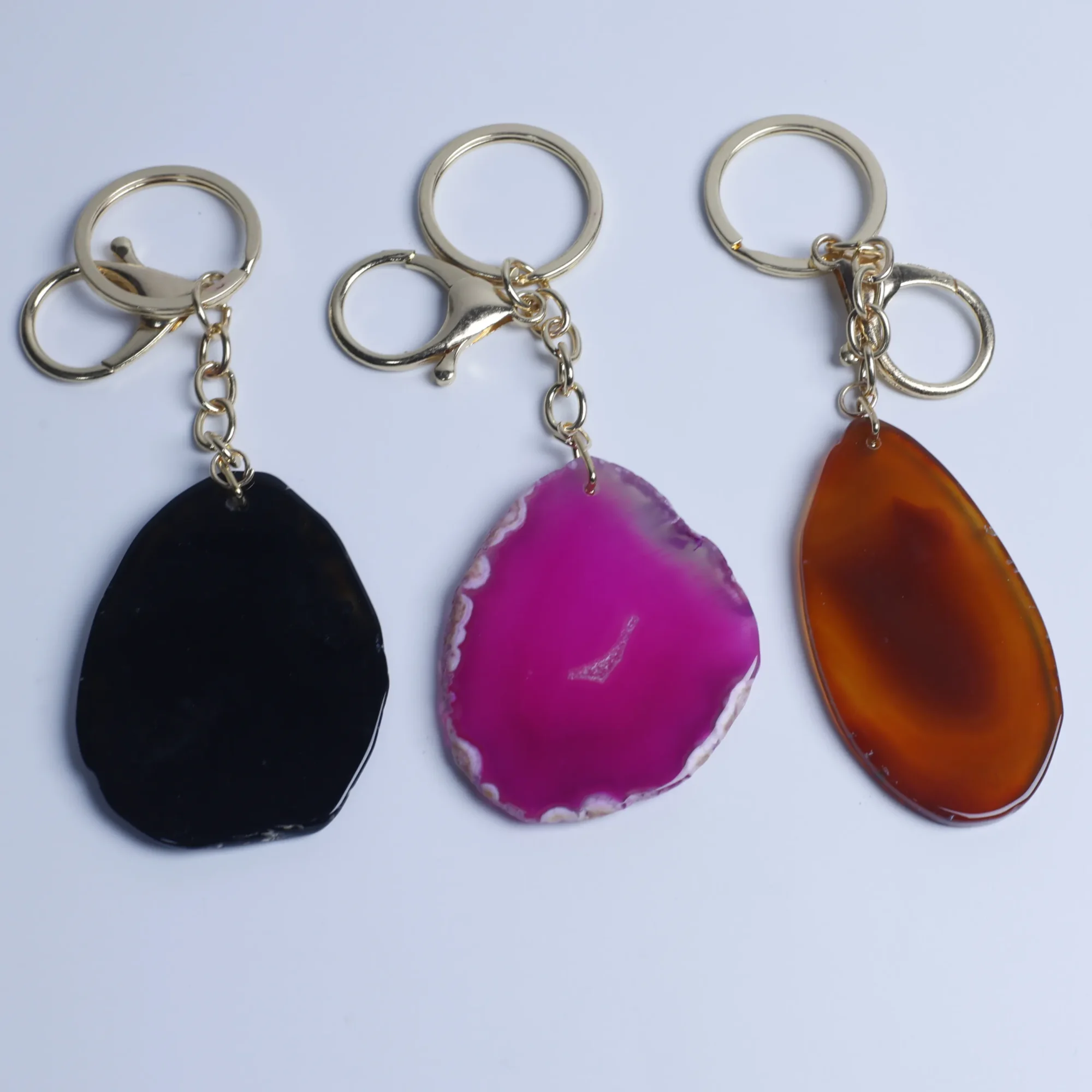 8-Color Natural Agate Slice Keychains-026011201-2