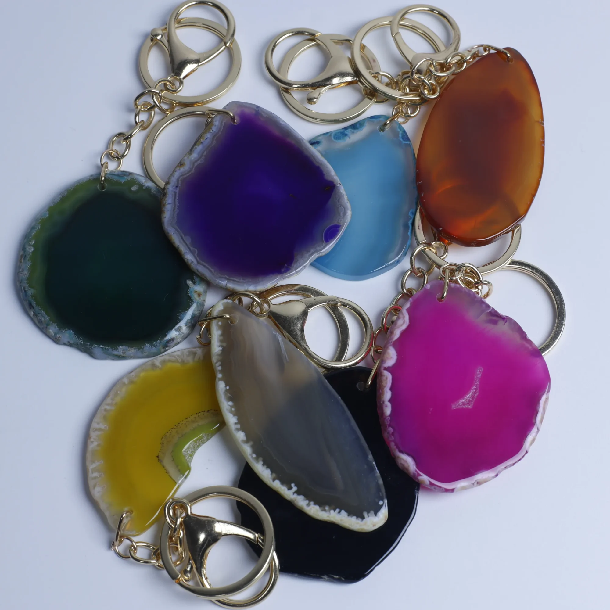8-Color Natural Agate Slice Keychains-026011201