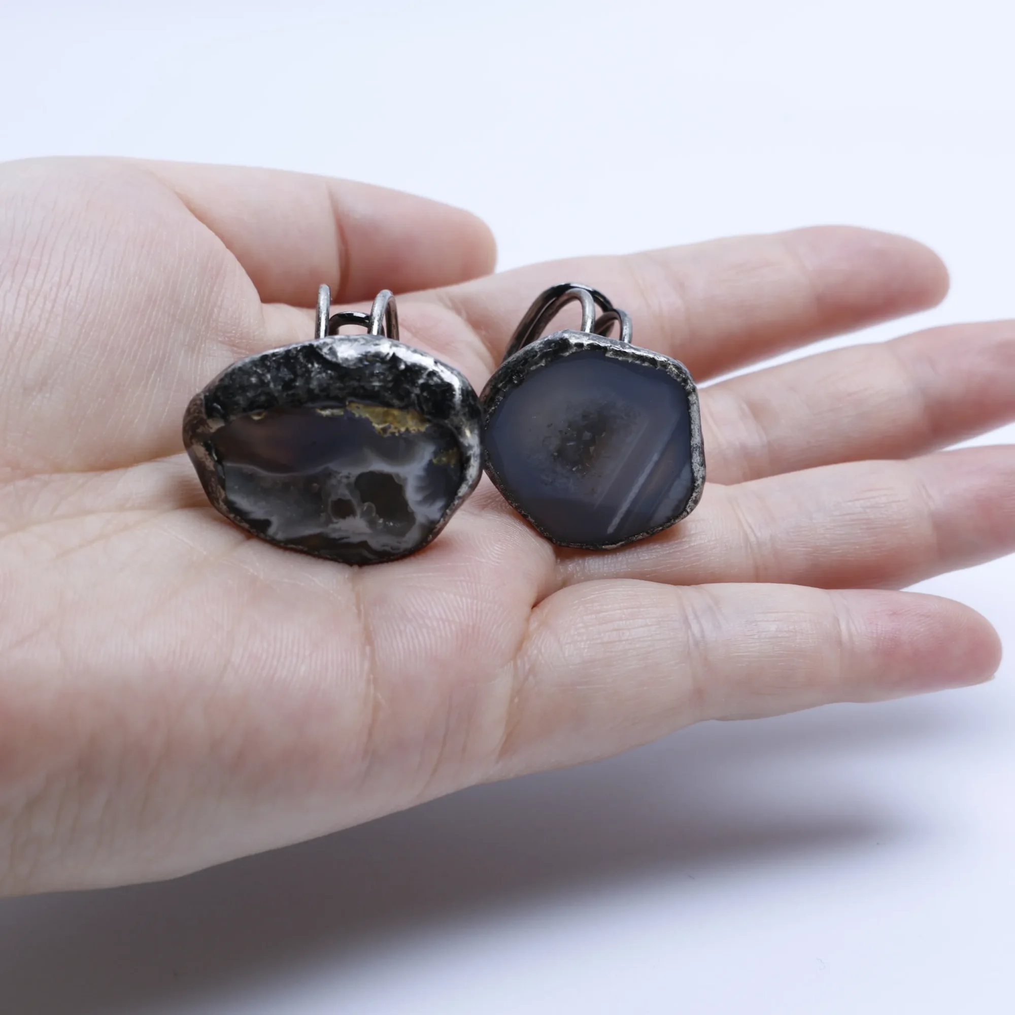 Agate Geode Druzy Slice Adjustable Ring Silver Finish Edge-014011301-0