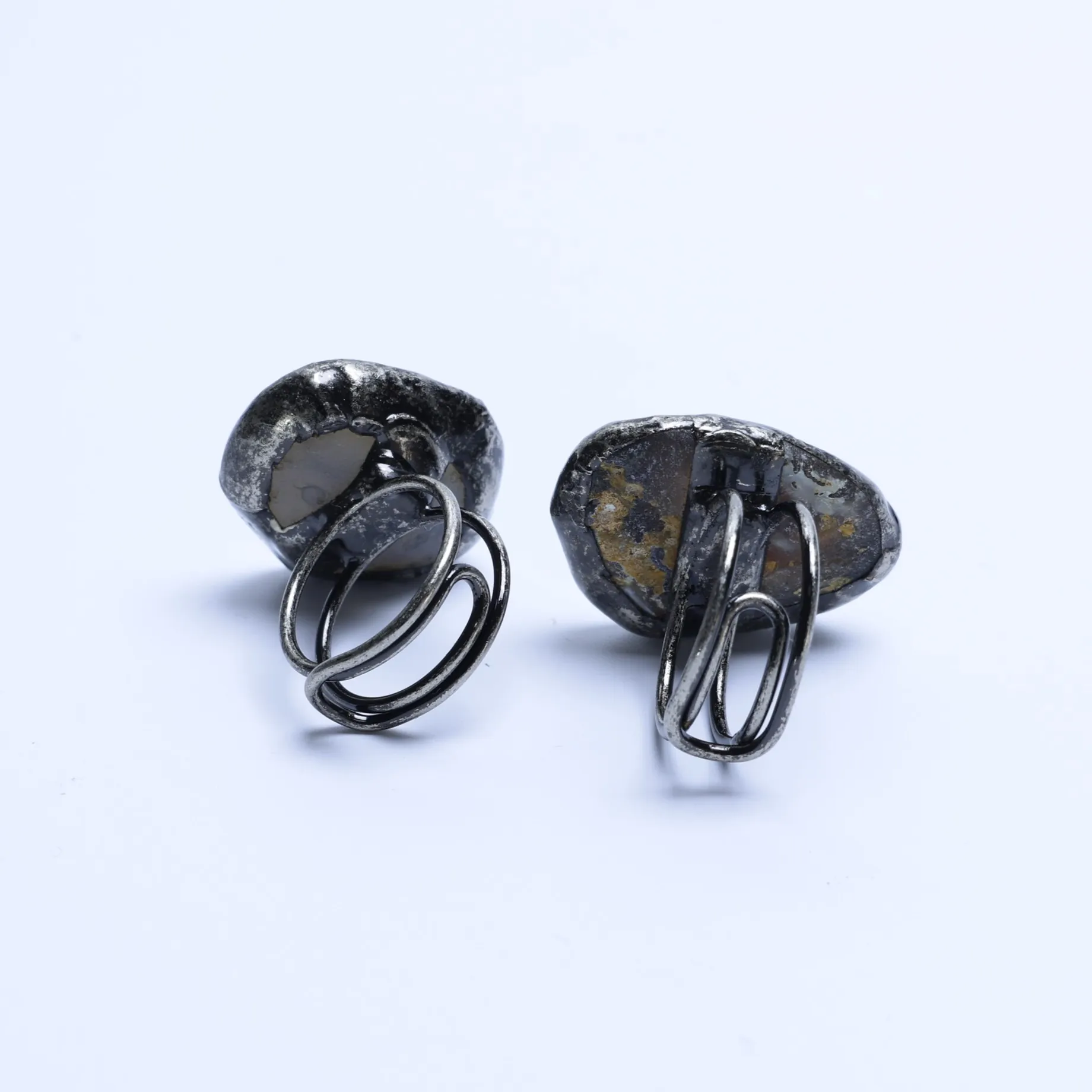 Agate Geode Druzy Slice Adjustable Ring Silver Finish Edge-014011301-1