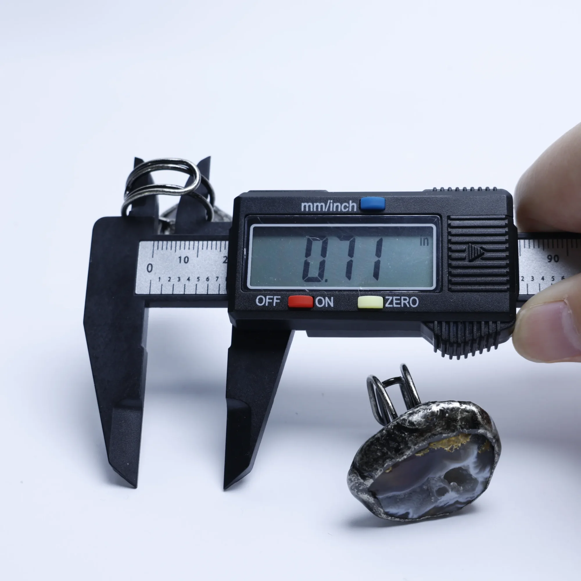 Agate Geode Druzy Slice Adjustable Ring Silver Finish Edge-014011301-3